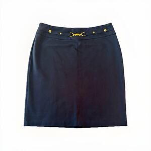 Navy Stretch Pencil Skirt Gold Bit Hardware Equestrian Chic Classic Prep Work XL